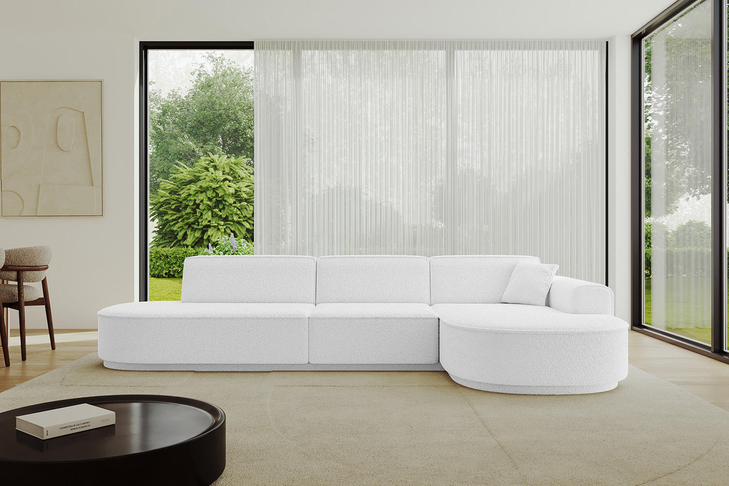 ECKSOFA Ottomane Rechts MARI-L2 - 317x163x81 cm Weiß Bouclé - Schwarz/Weiß, Holzwerkstoff/Kunststoff (317/163cm) - ALTDECOR