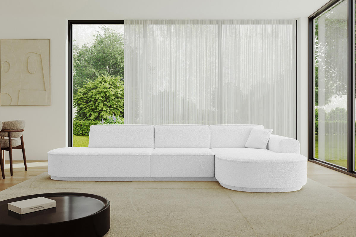 ECKSOFA Ottomane Rechts MARI-L2 - 317x163x81 cm Weiß Bouclé - Schwarz/Weiß, Holzwerkstoff/Kunststoff (317/163cm) - ALTDECOR