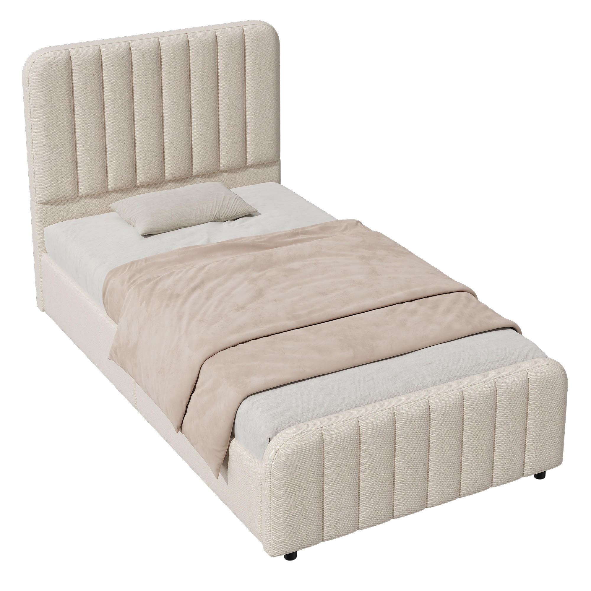 POLSTERBETT 90x200cm Hydraulisch Stauraumbett Leinen Beige - Beige, Naturmaterialien - FLIEKS