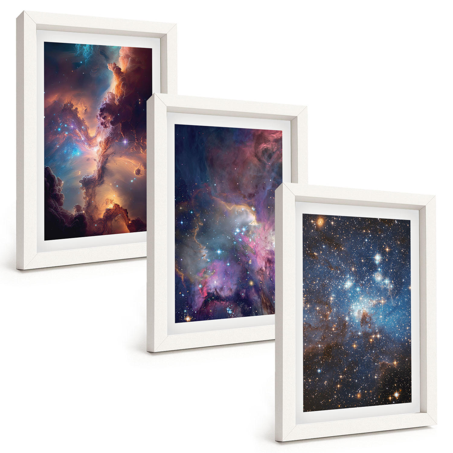 BILDER SET 3er Set - 20x30 cm Weißer Rahmen - Kosmische Sternenlandschaften - Weiß, Kunststoff (20/30cm) - TULUP