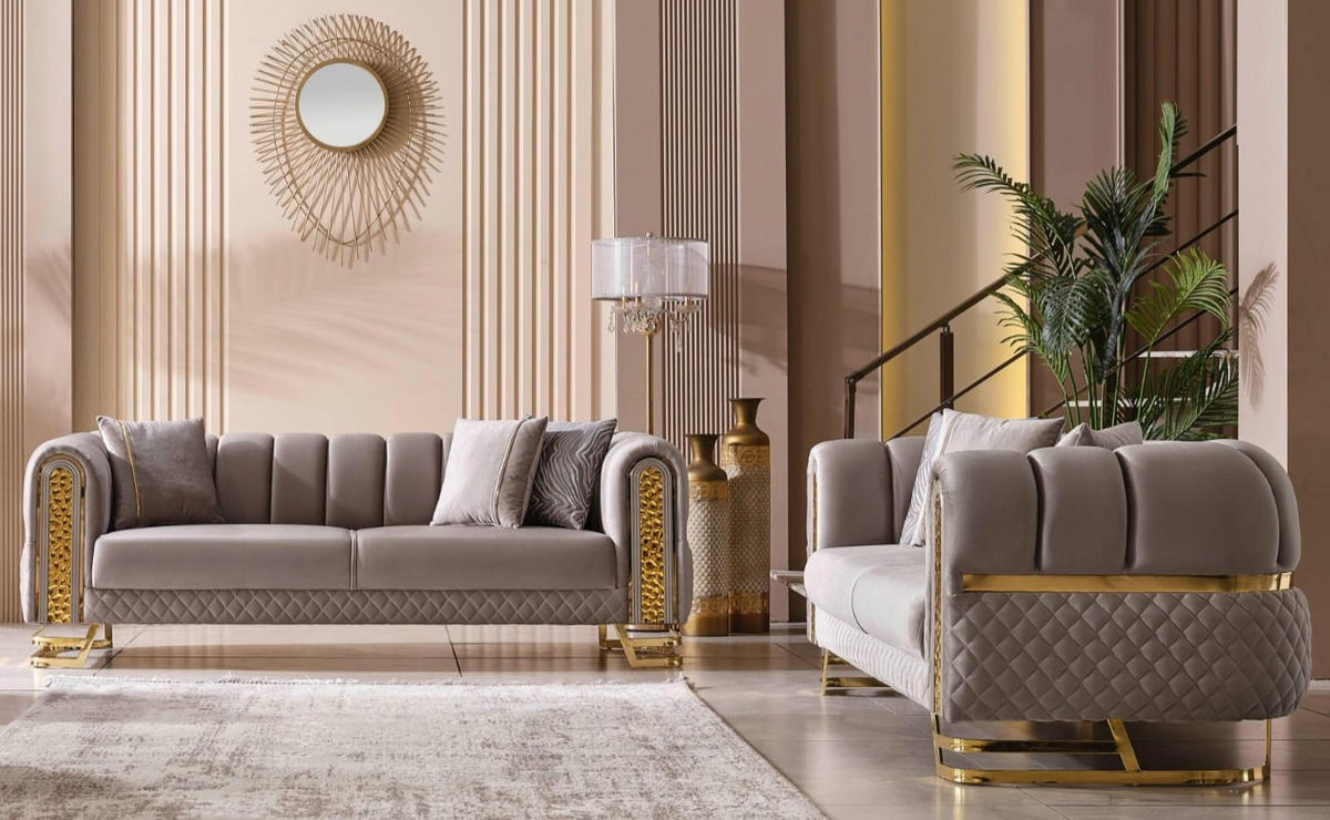 SOFA Aveline 3-Sitzer Samtstoff Taupe - Taupe, Textil/Metall (230/80/95cm)