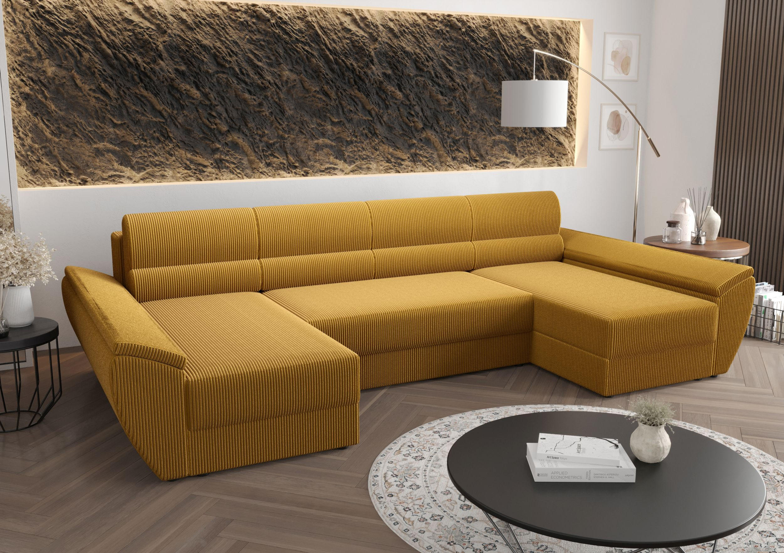 WOHNLANDSCHAFT REBIU4 Poso 01 mit Schlaffunktion - Currygelb, Textil (326/86/140cm) - Bedante