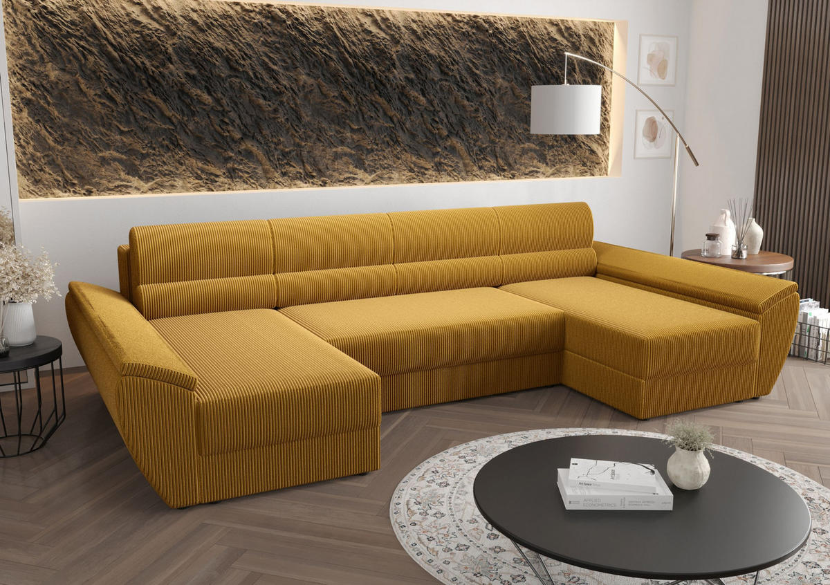 WOHNLANDSCHAFT REBIU4 Poso 01 mit Schlaffunktion - Currygelb, Textil (326/86/140cm) - Bedante