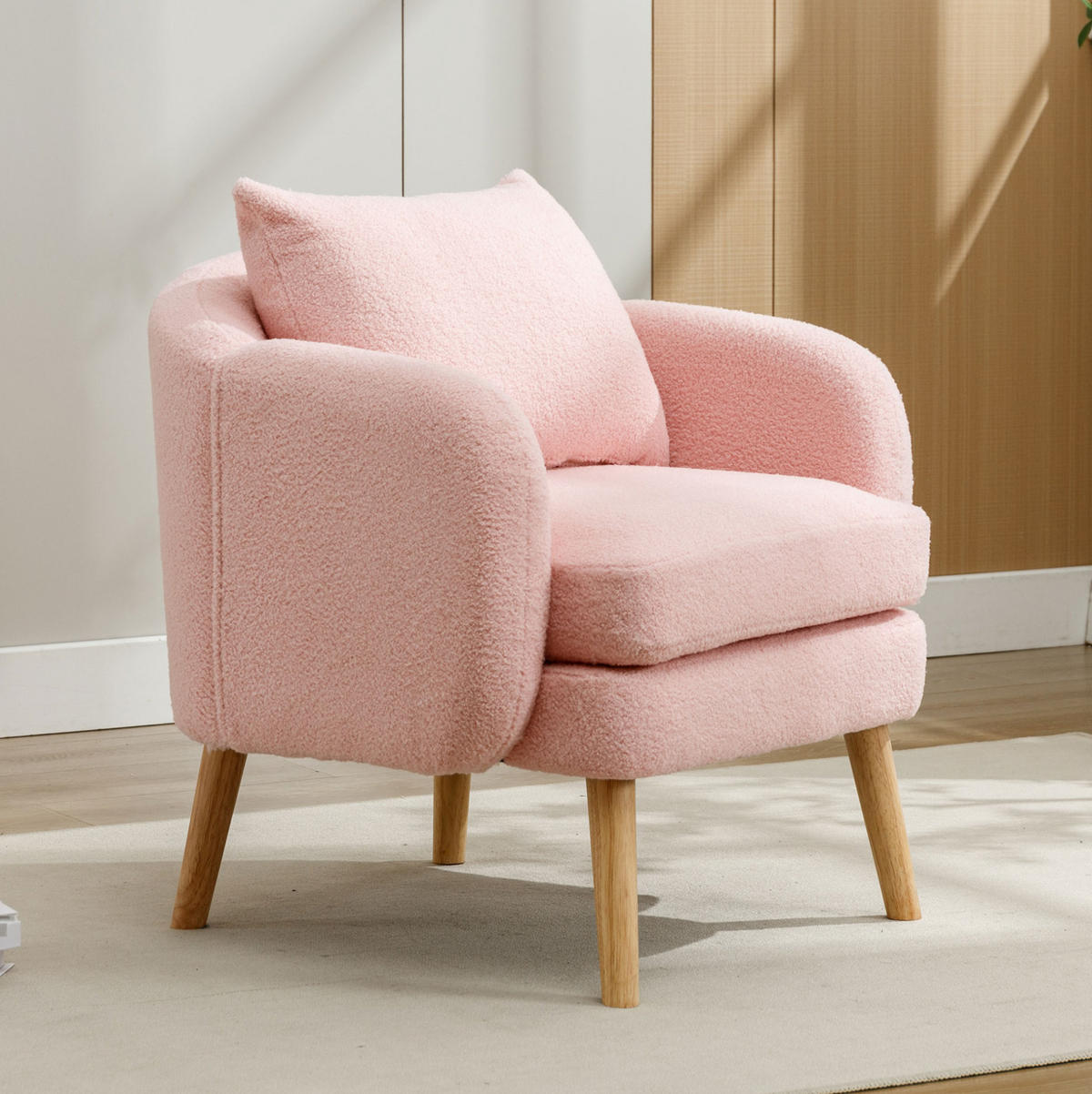 SESSEL 71/71/72 cm Pink aus Teddy mit Kissen - Rosa, Textil (72/71/71cm) - OKMYHOME