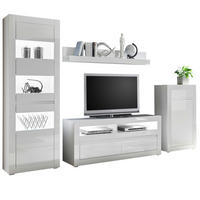 WOHNWAND 4-teilig Hochglanz weiß 302 cm, Anbauwand mit Soft-Close - Weiß Hochglanz/Weiß, Glas/Holz (302/198/42cm) - Furn.Design