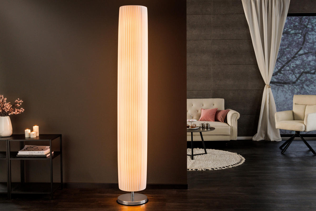 STEHLEUCHTE SALONE Kunststoff Weiß 195 cm - Silberfarben/Weiß, Kunststoff/Metall (28/28/195cm) - riess-ambiente