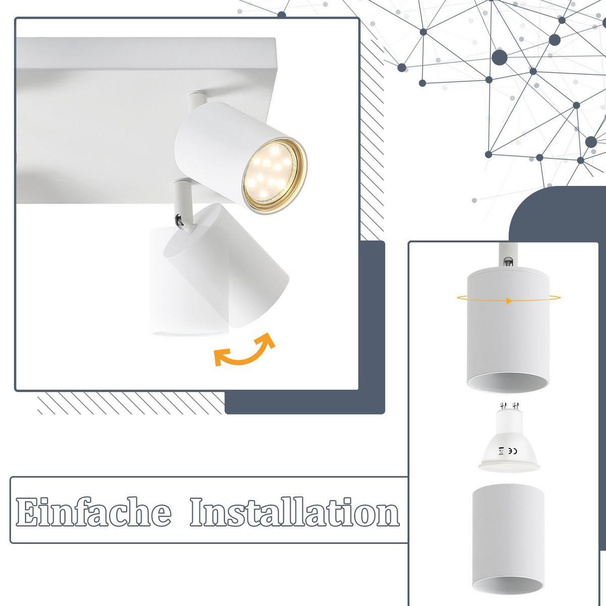 DECKENSTRAHLER Kanna 30/30/10.5cm - Weiß, Metall (30/30/10.5cm) - ZMH