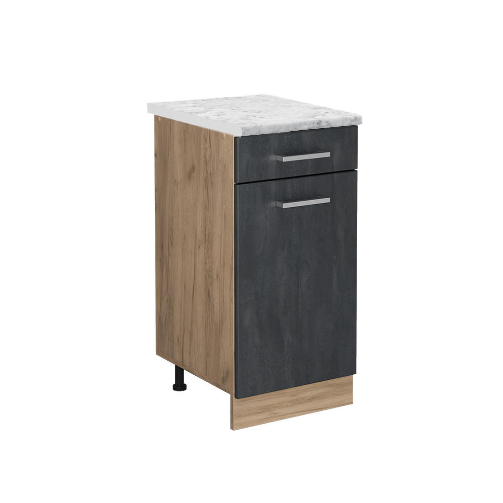 KÜCHENUNTERSCHRANK R-Line Schwarz Beton 40 cm AP Marmor - Eiche Wotan/Schwarz, Holzwerkstoff (40/81.6/60cm) - Vicco
