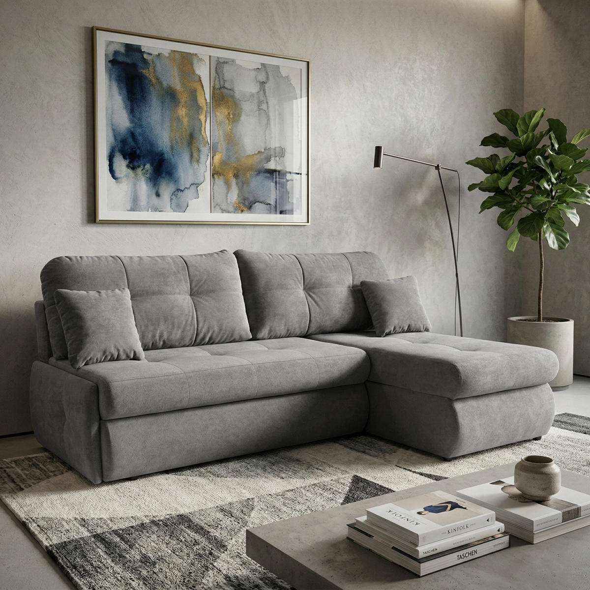 ECKSCHLAFSOFA Tino mit Schlaffunktion und Bettkasten, universeller Ottomane, Grau - Grau, Textil (216/155cm) - Beautysofa