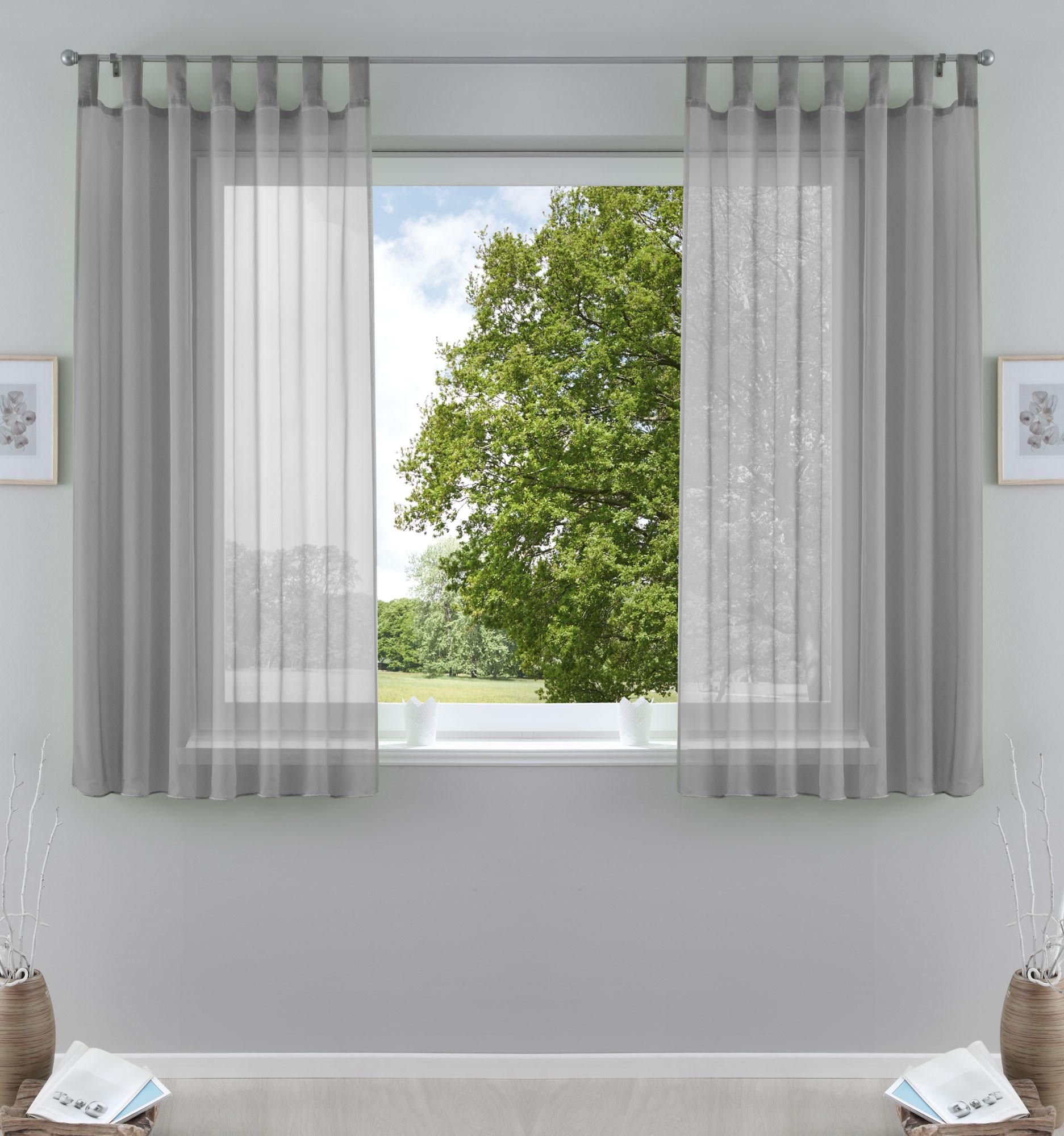 SCHLAUFENGARDINEN Voile 2er Set 175x140 cm Grau - Grau, Textil (140/175cm) - Gardinenbox.eu