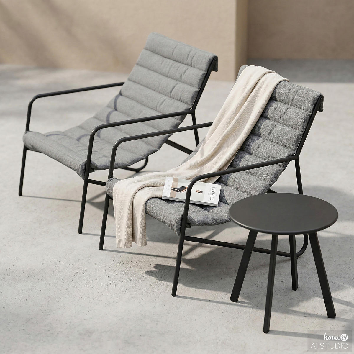 BALKONSET - 3-teilig - Stahl / Bouclé - Anthrazit, Textil/Metall - home24