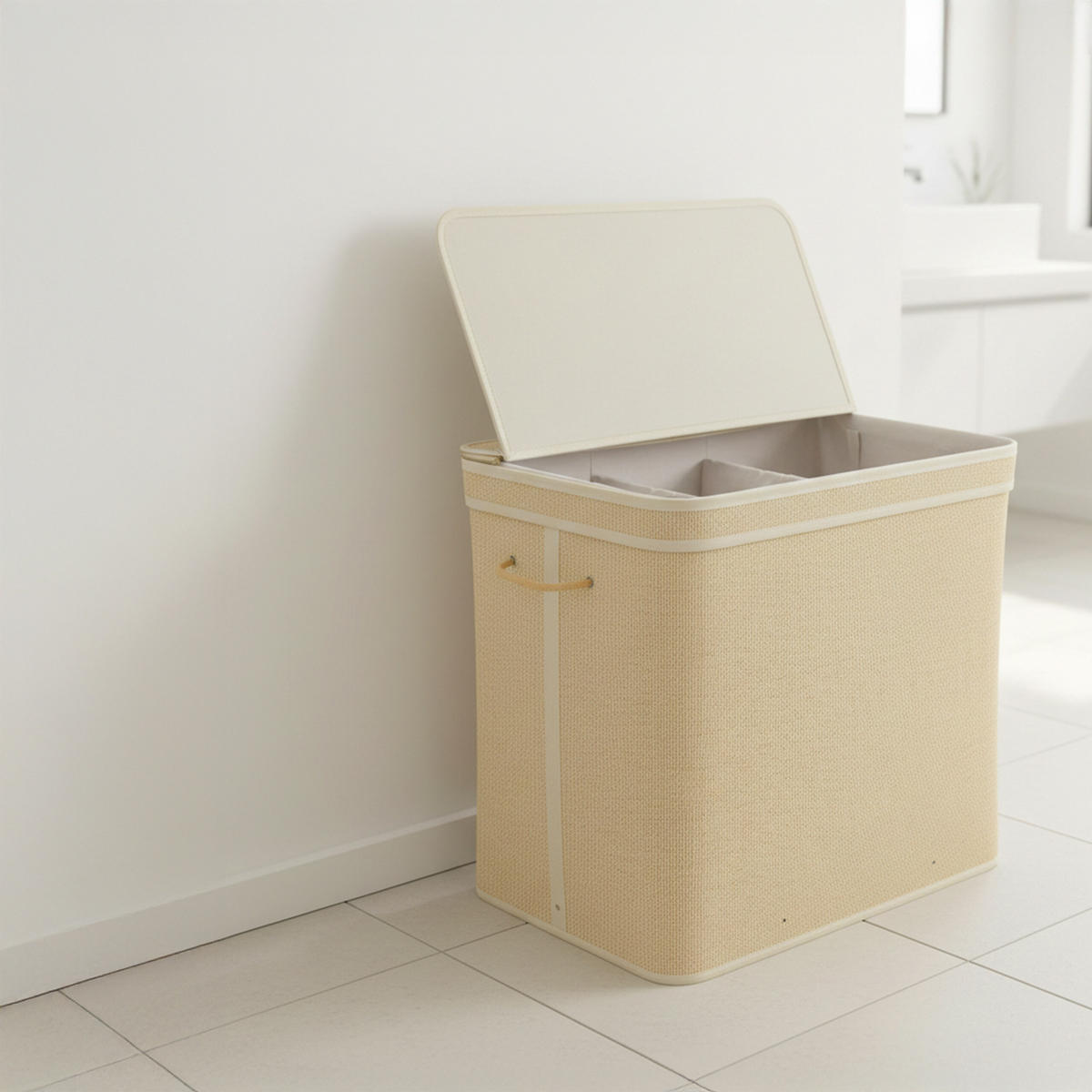 KÔŠ na prádlo - svetlohnedá, drevo/kompozitné drevo (44/67/61cm) - Relaxdays