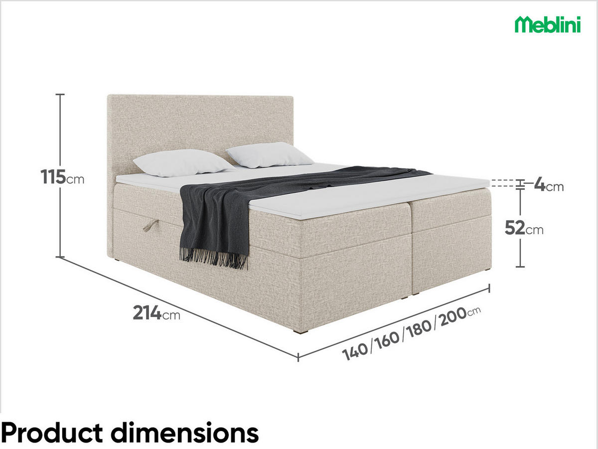 BOXBETT ZLATAN 160x200 cm in Beige Webstoff - Beige/Schwarz, Holz/Holzwerkstoff (160/200cm) - Meblini