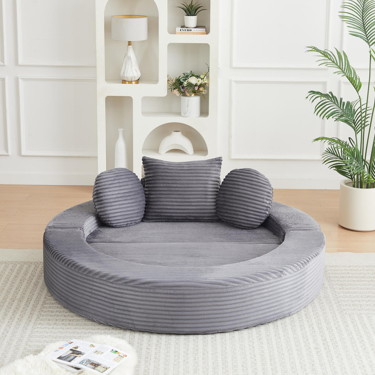 SCHLAFSOFA 4-in-1 halbrund/rund mit 3 Kissen, DE-42726, Grau - Grau, Textil (180/84/92cm) - ComfortXL