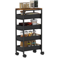 KÜCHENWAGEN DE-17139 5 Ebenen mit 4 ausziehbaren Schubladen Schwarz - Schwarz, Metall (24/82/39.5cm) - ComfortXL