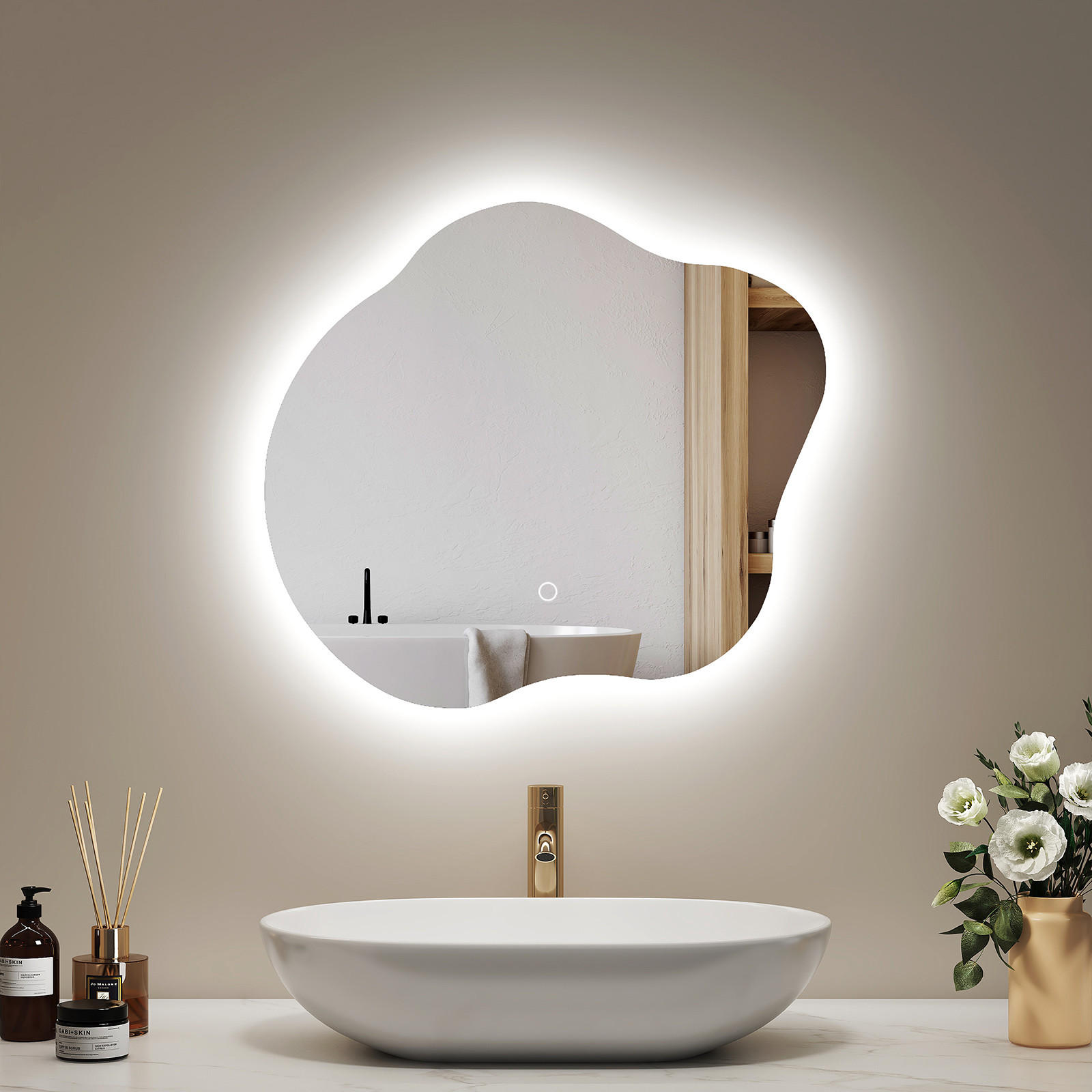 BADSPIEGEL mit Beleuchtung und Anti-Beschlag Rahmenloser 50/45 cm - Weiß, Glas (45/2.9/50cm) - EMKE