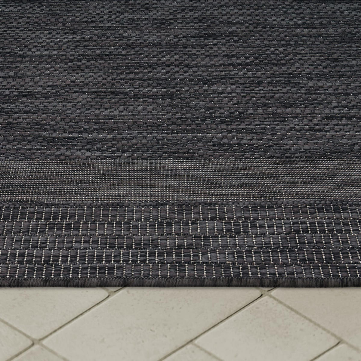 OUTDOOR Teppich Unifarben mit Bordüre Balkon, Terrasse schmutzabweisend Anthrazit Rechteckig 240x340 - Anthrazit, Textil (240/340cm) - KADIMA DESIGN
