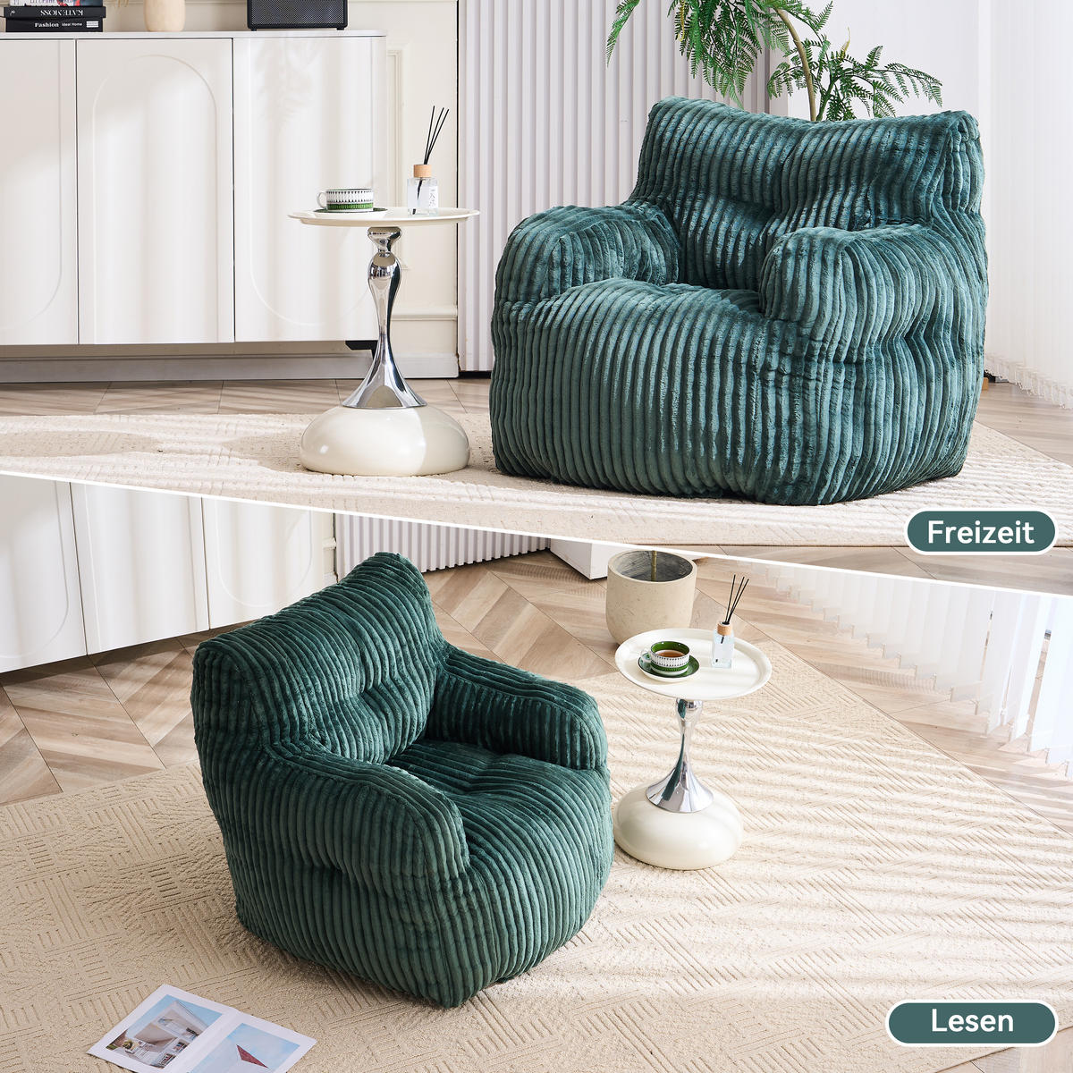 SESSEL weicher cord-stoff ergonomischer mit schaumstofffüllung - Grün, Textil (100/70/94cm) - Urban Meuble