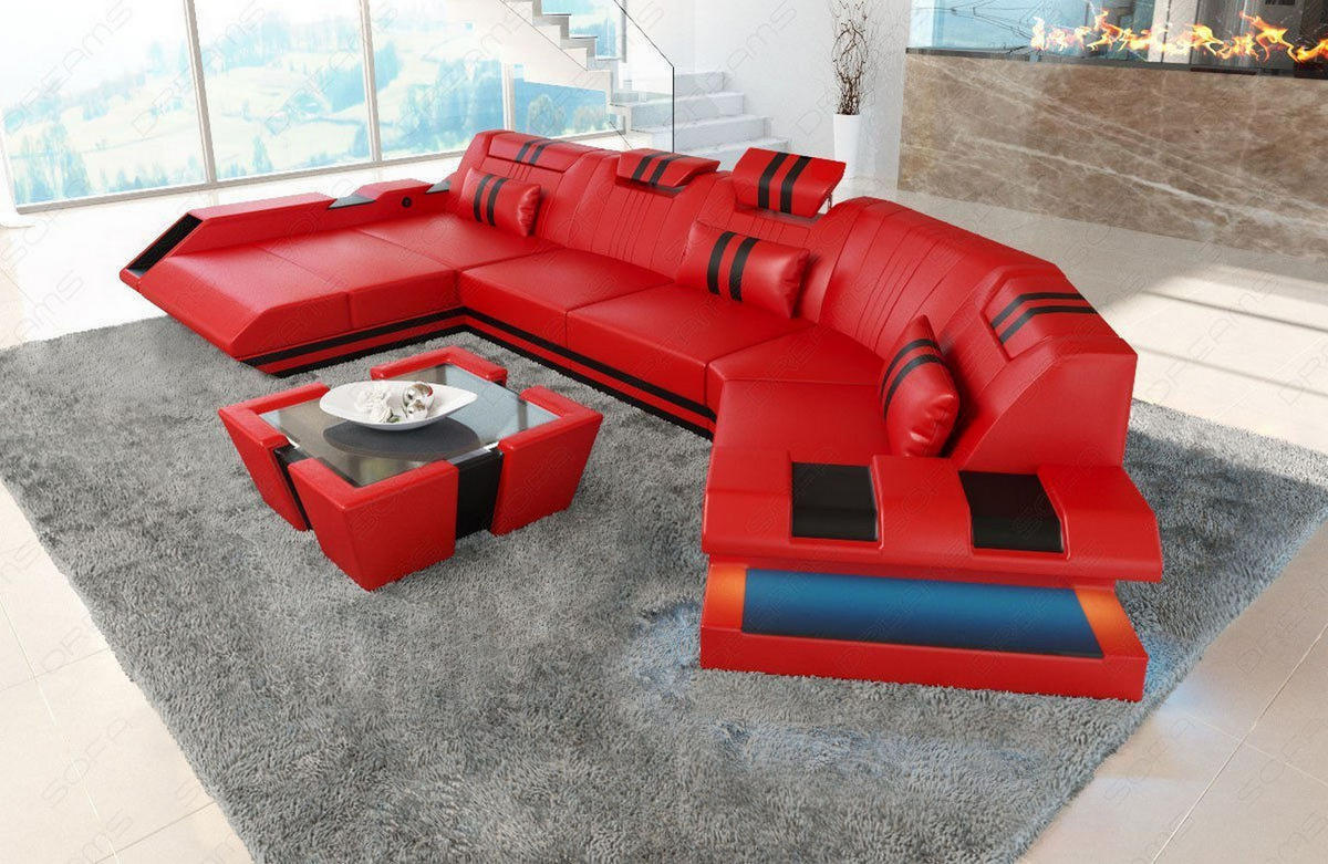 WOHNLANDSCHAFT Apollonia C - Rot, Leder (420/78/190cm) - Sofa Dreams