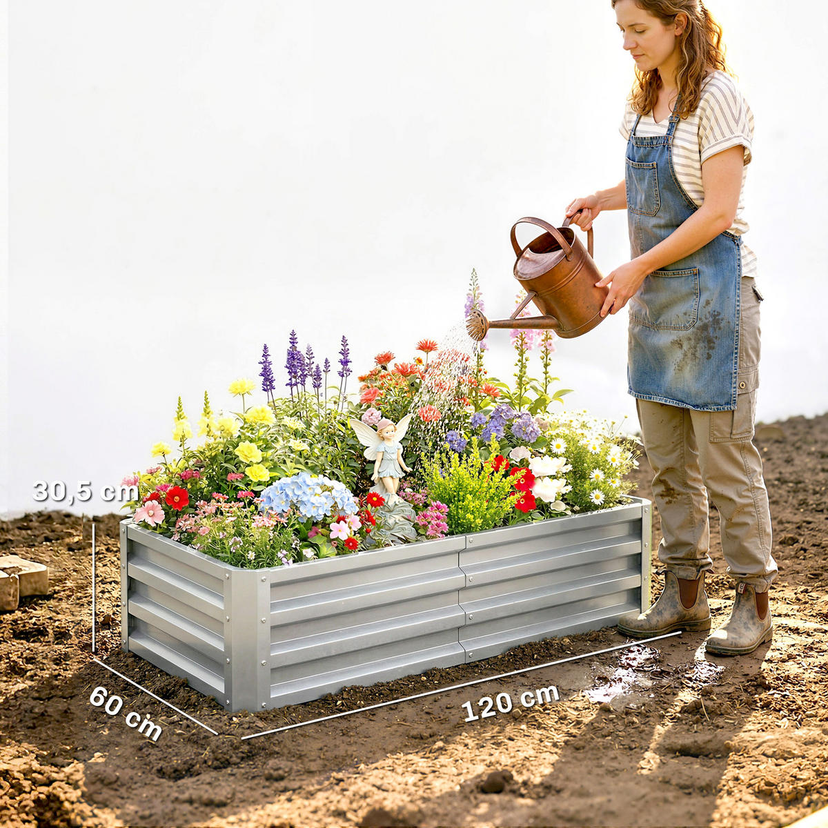 HOCHBEET DE-12213 rechteckig 120/60/30,5 cm aus Wellblech Silber - Silberfarben, Metall (120/30.5/60cm) - ComfortXL