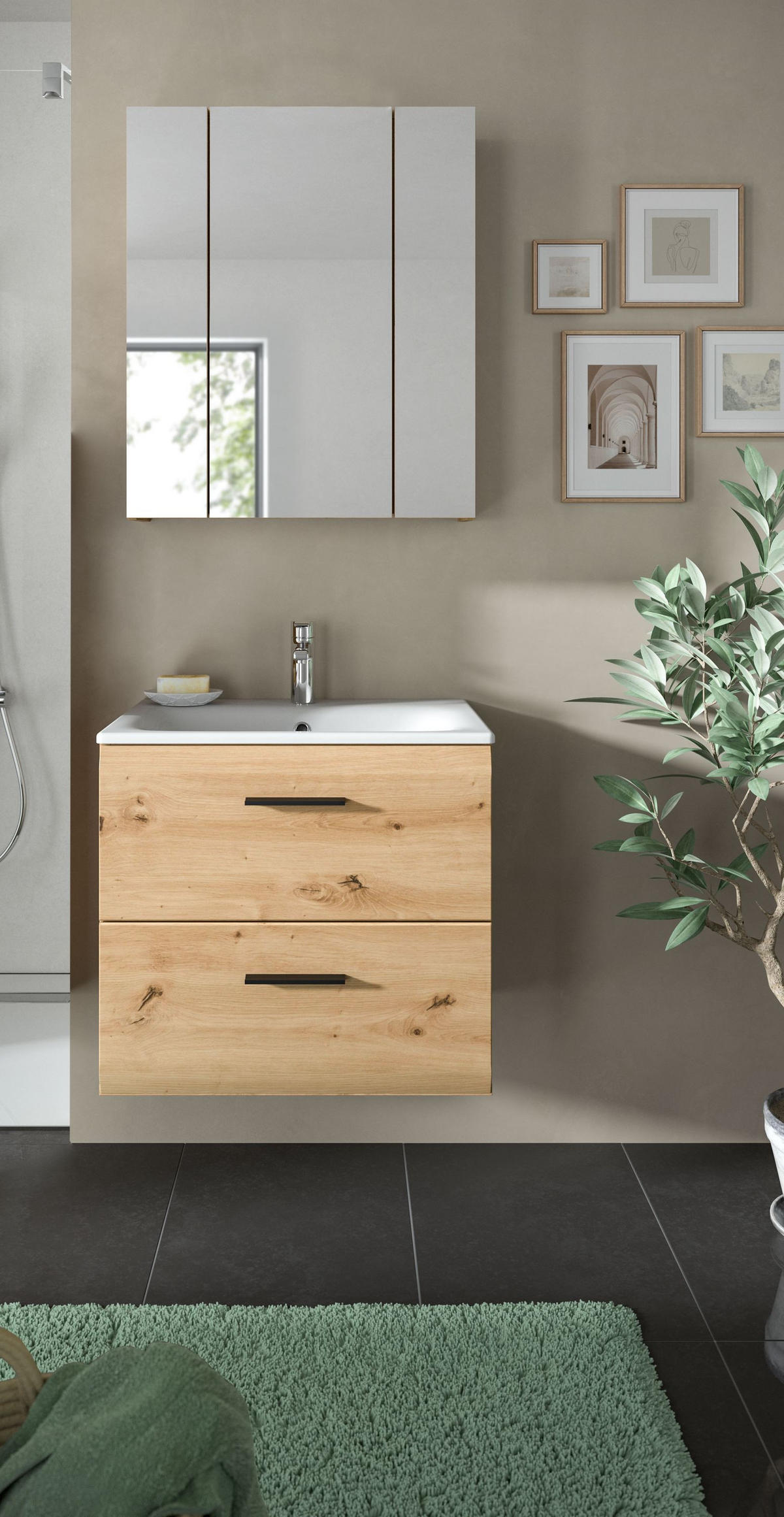 BAD-SET ICE 3-tlg. (B/H/T: ca. 60/185/46 cm) in Artisan Oak Nachbildung/Artisan Oak Nachbildung - Eiche Artisan, Holz (60/185/46cm)