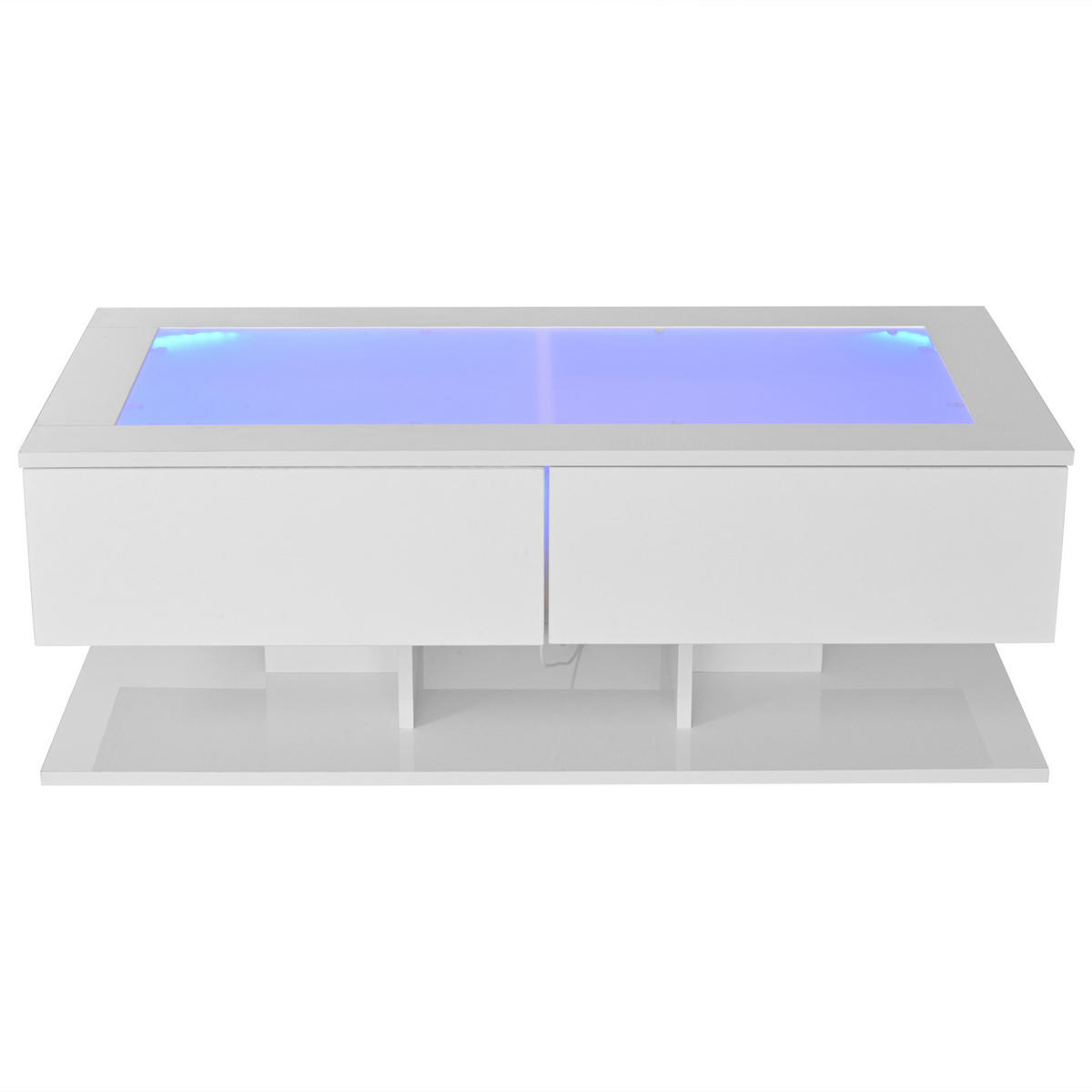 COUCHTISCH 100/50/35 cm Weiß aus Holzwerkstoff mit LED-Lichtleiste und Glasplatte - Weiß, Holzwerkstoff (100/50/35cm) - OKWISH