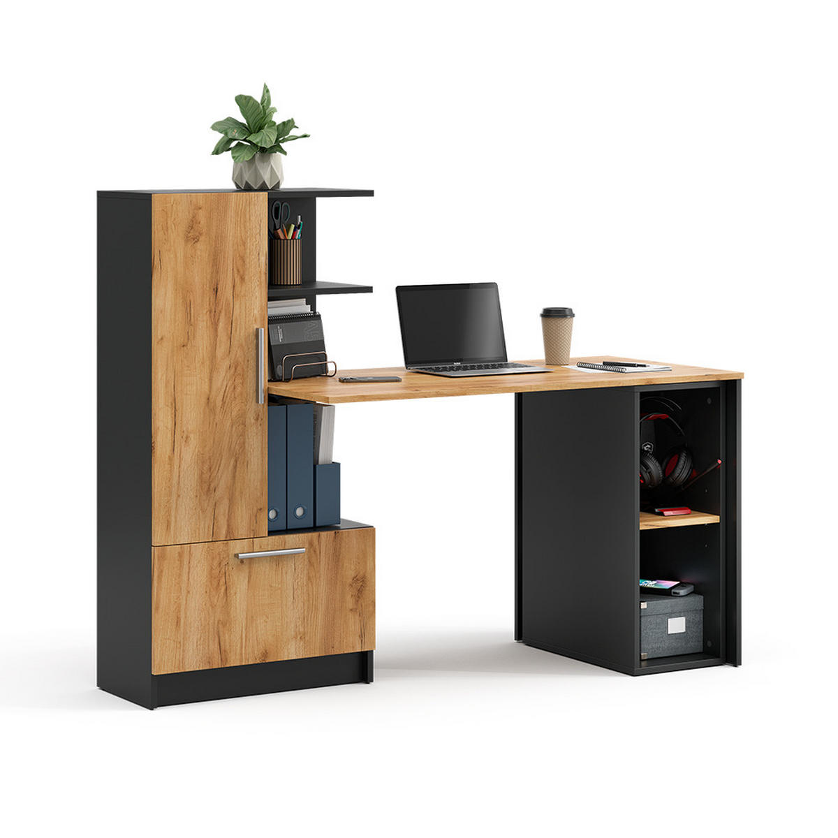 SCHREIBTISCH Tomy, Anthrazit/Goldkraft Eiche, 150 x 59 cm 2er Set - Honigeiche/Anthrazit, Holzwerkstoff (59/150/120cm) - Vicco