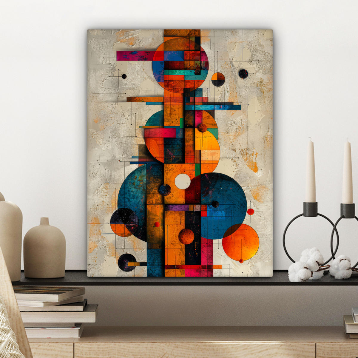 OBRAZ NA PLÁTNE Vintage - Moderné umenie - Oranžová - Geometrické tvary 30x40 cm - viacfarebná, textil (30/40cm) - MuchoWow