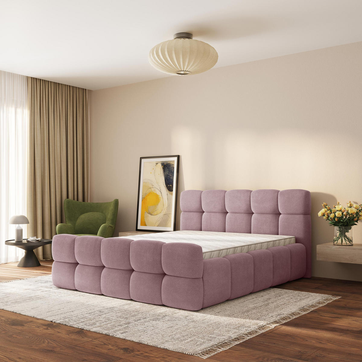 ČALOUNĚNÁ POSTEL ELIZJA 140x200 cm, s úložným prostorem, Pudrově růžová - SORO 61 - růžová, dřevo/textil (140/200cm) - MASSENO