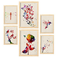 POSTER Set Mit 6 Natur Illustrationen Im Aquarell Stil Von Pflanzen, Blumen, Schmetterlingen Und Vögeln A3 & A4 Rahmen Aus Hellem Holz - Beige, Papier (29/3cm) - Nacnic