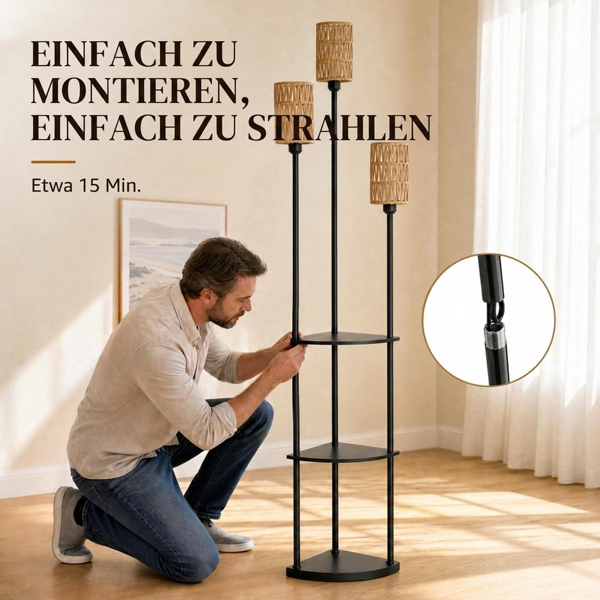 STEHLAMPE MDF Papier Schwarz - Schwarz, Holzwerkstoff (47/36/179cm) - HOMCOM