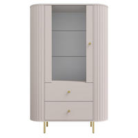VITRINE Halay Beige, 1 Tür & 2 Schubladen Moderne Rillenstruktur, mit runden Kanten - Beige/Goldfarben, Holzwerkstoff/Metall (97.4/155/42.3cm) - AX Living