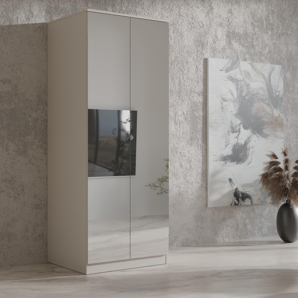 DREHTÜRENSCHRANK mit Spiegel Monza 2D 80 Kaschmir - Kaschmir/Grau, Holzwerkstoff/Metall (80/200/60cm) - mzm24