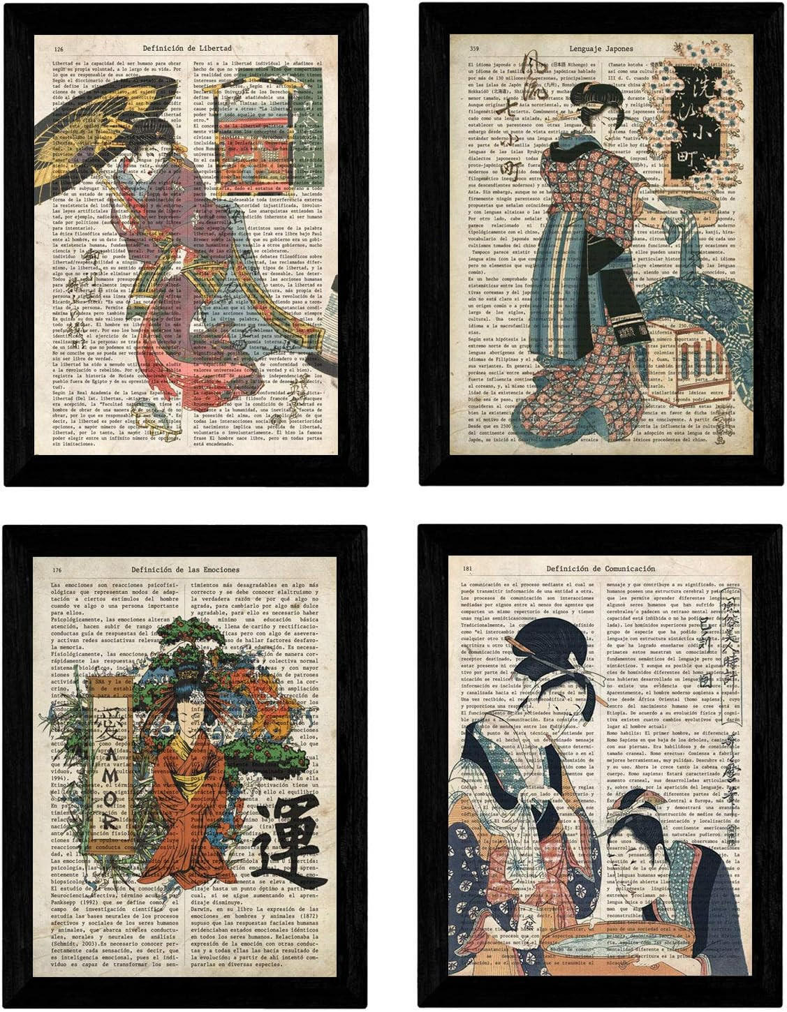 POSTER Set Mit 4 Alte Japan Mit Japanischen Motiven Größe A4 Rahmenlos - Klar, Papier (21/1cm) - Nacnic