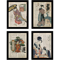 POSTER Set Mit 4 Alte Japan Mit Japanischen Motiven Größe A4 Rahmenlos - Klar, Papier (21/1/29.7cm) - Nacnic