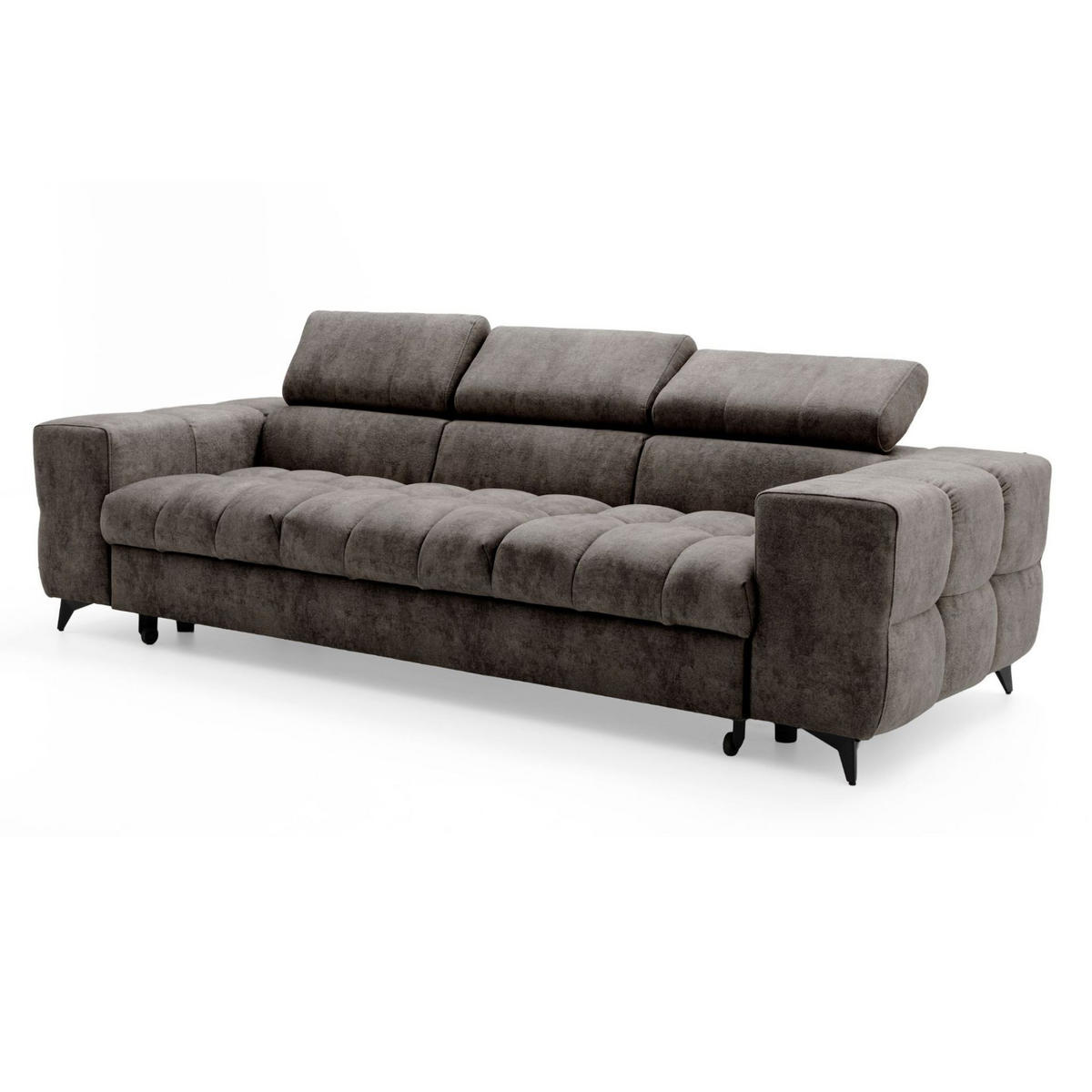 3-SITZER Sofa PUDDING mit Schlaffunktion 127x190 Velours Braun - Schwarz/Braun, Holz/Textil (260/90/100cm) - Muffo
