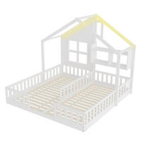 HAUSBETT 90/200 cm DE-01549, in Weiß, mit LED-Beleuchtung, Fenstern und Schornstein - Weiß, Holz (90/200cm) - ComfortXL