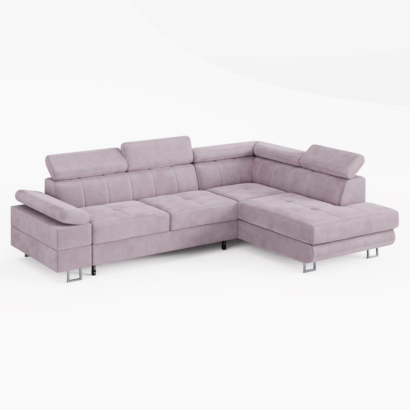 ECKSOFA CAROLINE Rechts Hellrosa Velours-Stoff mit Schlaffunktion und Bettkasten - Chromfarben/Pink, Textil (253/190cm) - Barchello