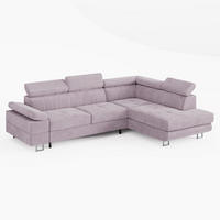 ECKSOFA CAROLINE Rechts Hellrosa Velours-Stoff mit Schlaffunktion und Bettkasten - Chromfarben/Pink, Textil (253/190cm) - Barchello