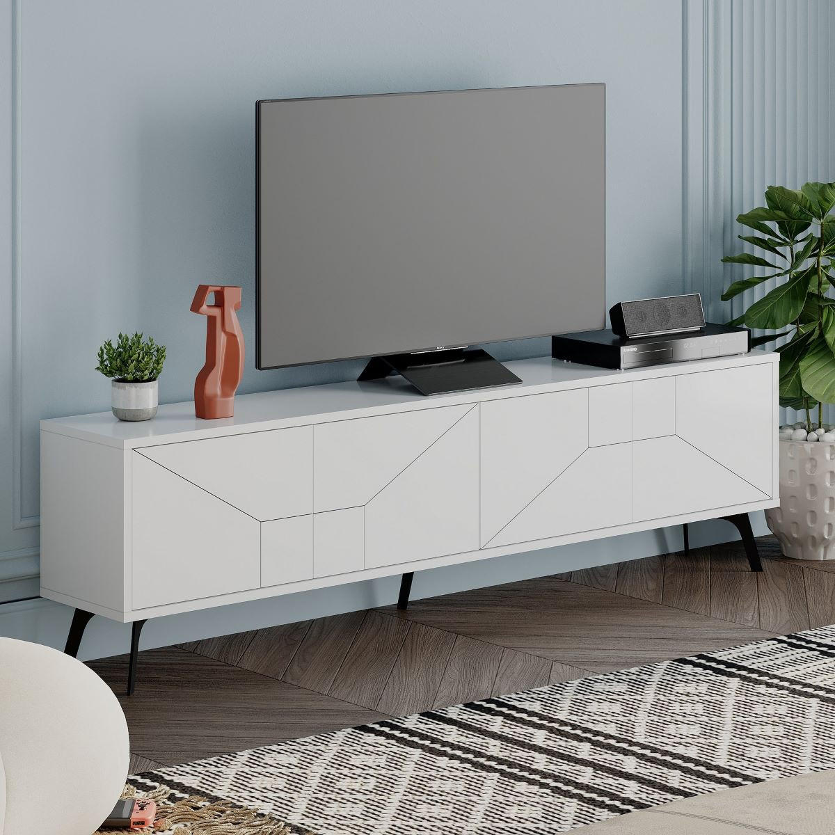 TV-MÖBEL 4 Türen L180 cm - Dune - Weiß, Holzwerkstoff (29.6/50/180cm) - Calicosy