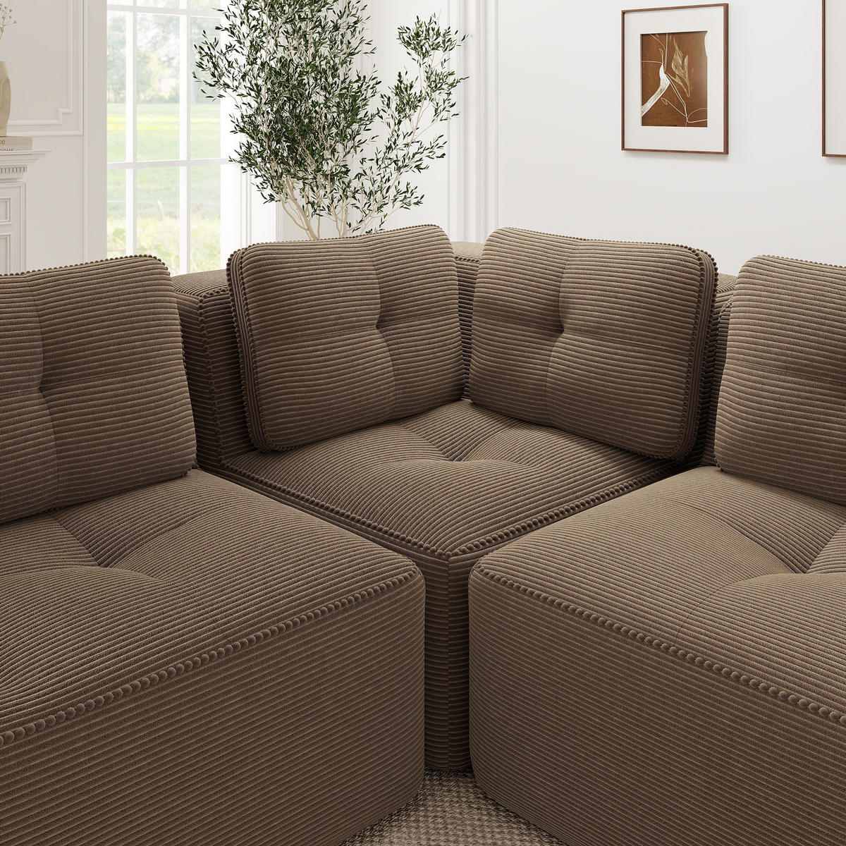2-SITZER Sofa 208x104x69 cm aus Cordstoff rahmenlos modular, braun - Braun, Textil (104/69/208cm)