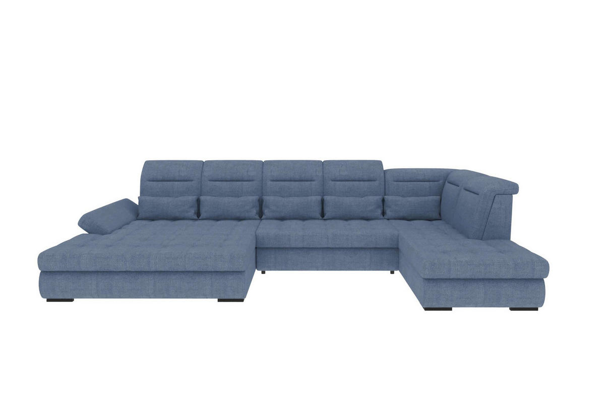 WOHNLANDSCHAFT Toscana Strukturstoff inkl. Schlaffunktion - Blau, Textil (208/87/358cm) - 99rooms