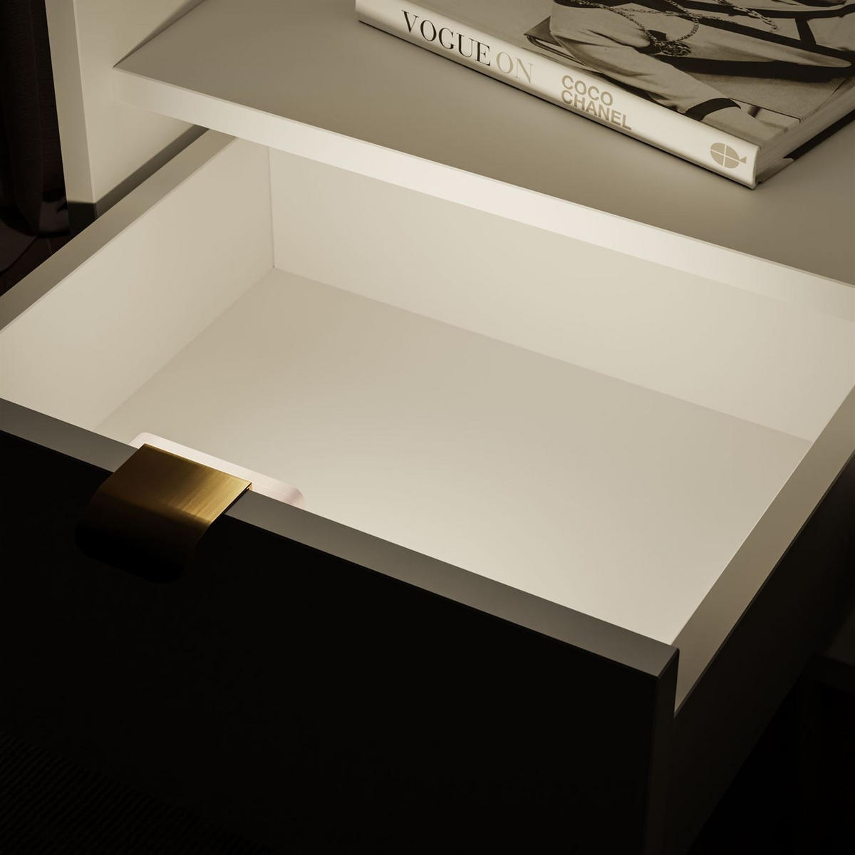 NACHTTISCH ALDO mit LED-Beleuchtung weiß - Weiß, Holzwerkstoff (38/46/33cm) - Lookway