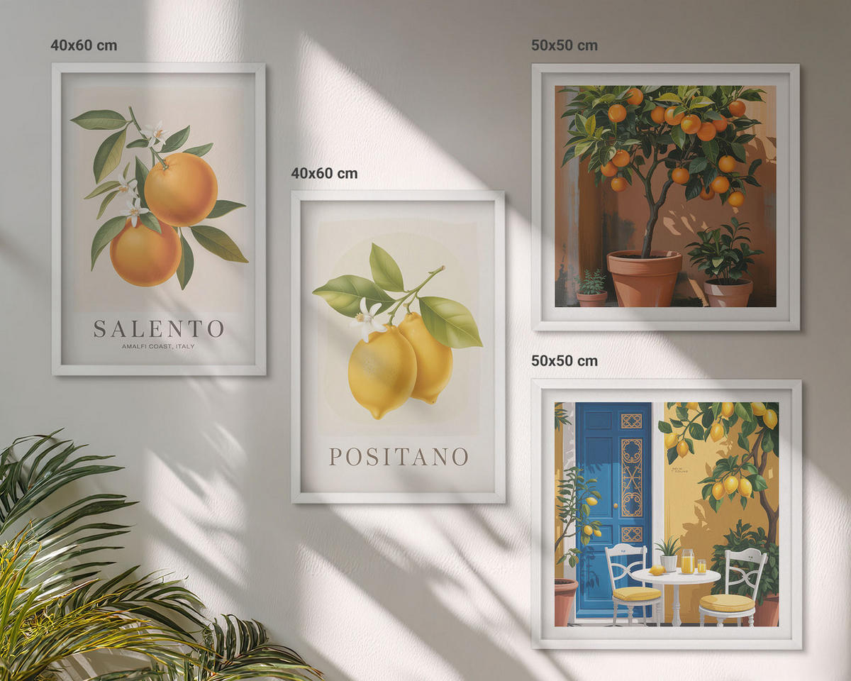 BILDER SET 4er Set - 50x50 cm & 40x60 cm Weißer Rahmen - Amalfi-Zitronen und -Orangen - Weiß, Kunststoff (50/50cm) - TULUP