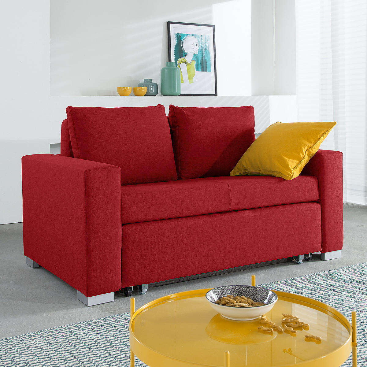 SCHLAFSOFA - Silberfarben/Rot, Textil (153/90/90cm) - home24