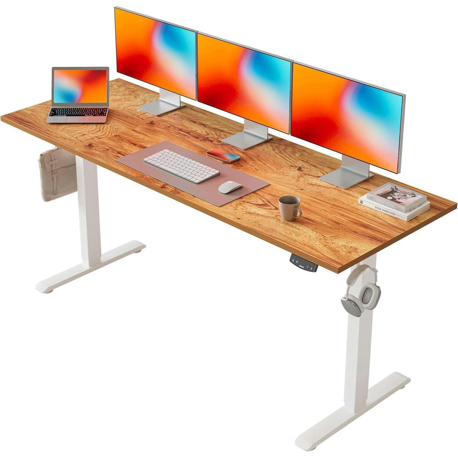SCHREIBTISCH Höhenverstellbar Elektrisch 160 x 60 cm Hellbraun - Braun, Holzwerkstoff (160/60/75cm)