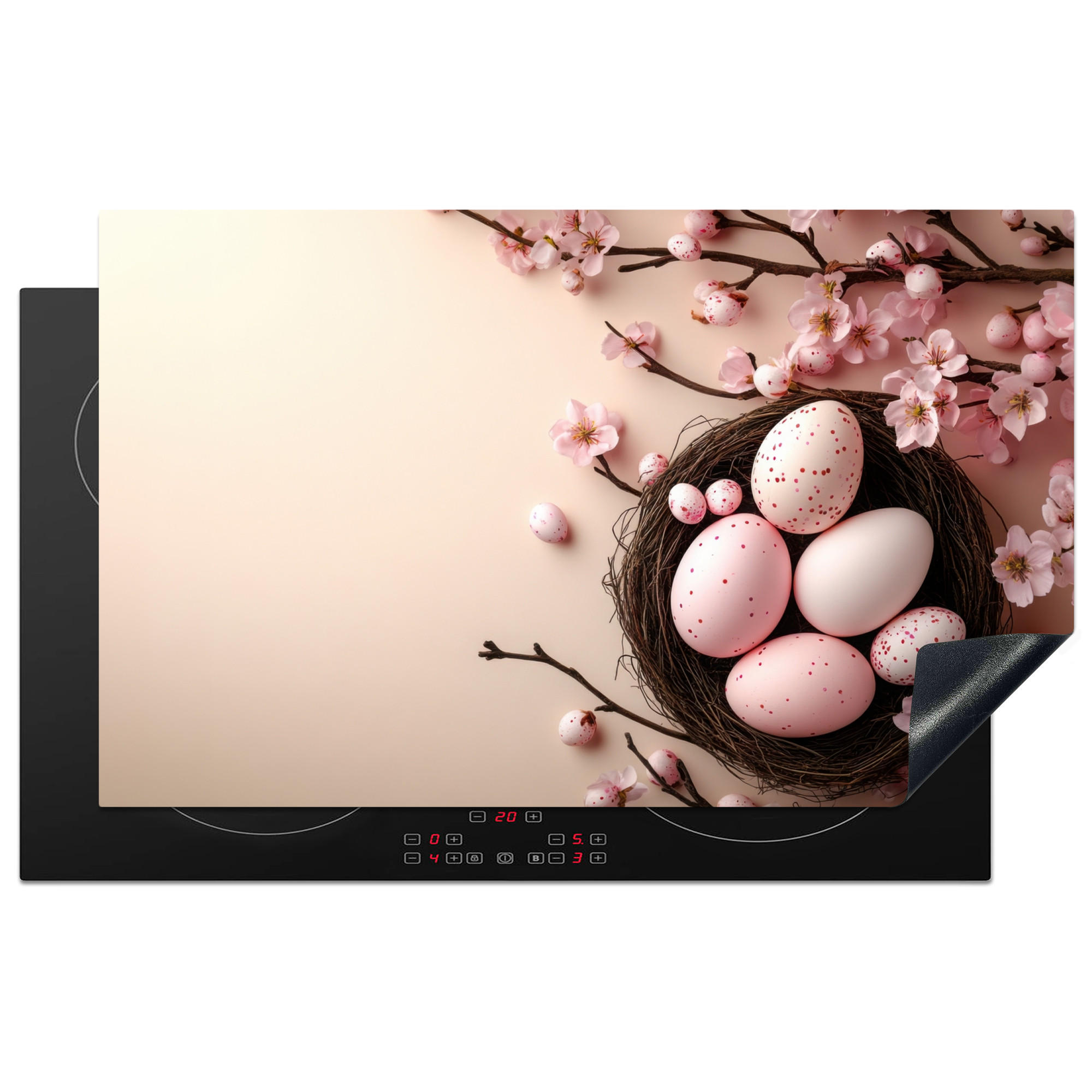 HERDABDECKPLATTE Rosa - Blüten - Eier Induktionsmatte 83x51 cm - Hellrosa, Kunststoff (83/51.5/0.2cm) - MuchoWow