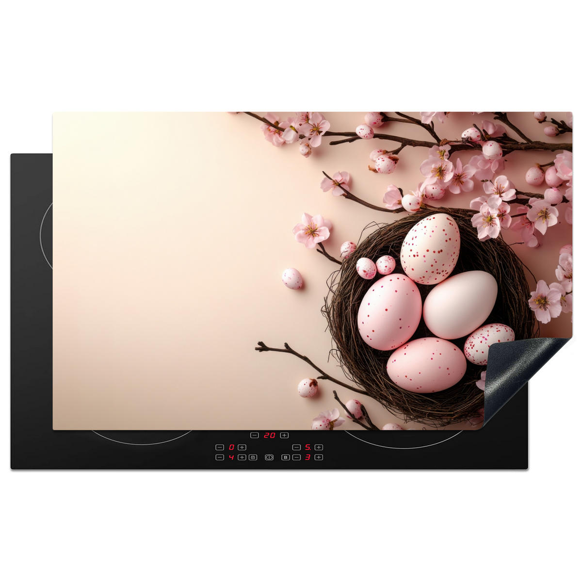 HERDABDECKPLATTE Rosa - Blüten - Eier Ceranfeldabdeckung 85x52 cm - Hellrosa, Kunststoff (85/52/0.2cm) - MuchoWow