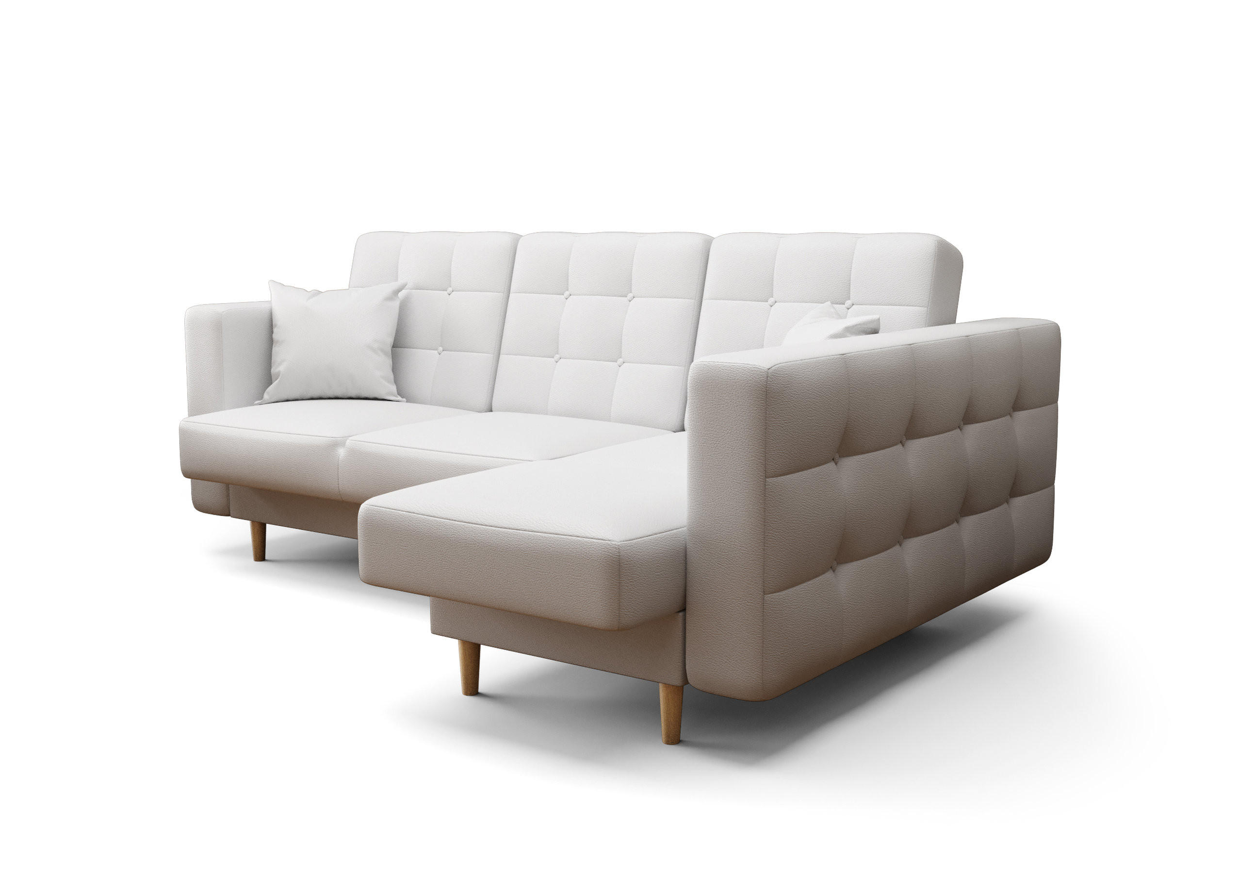 ECKSOFA KONGO RBN12, Eckcouch in L-Form mit Schlaffunktion, Farbe: Weiß, Kunstleder, Ottomane Rechts - Weiß, Textil (225/158cm) - O-Sofa