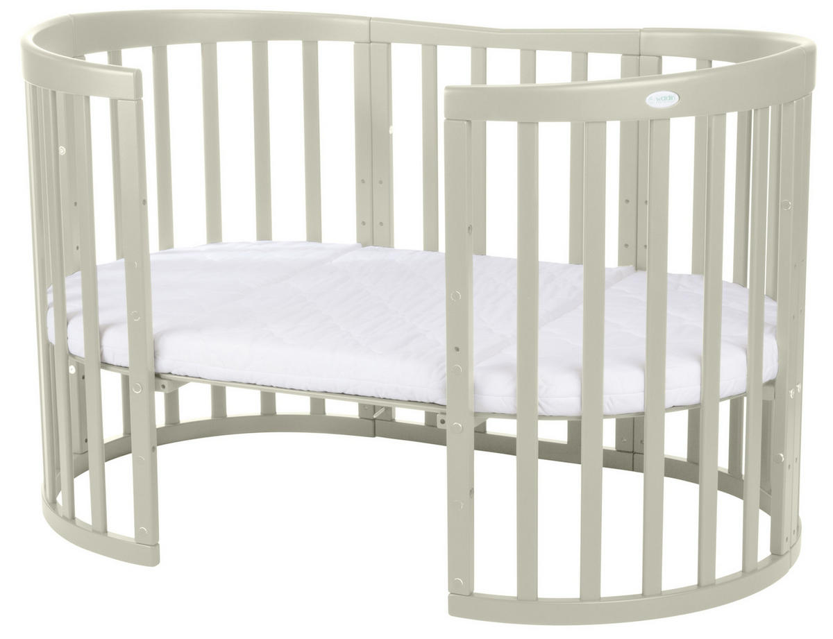 BABYBETT OLIVE OVAL 7in1 mit Matratze - Olivgrün, Holz/Textil